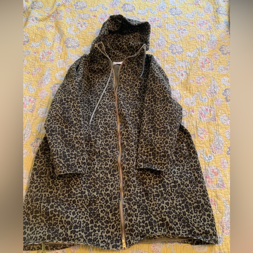 Red Sky Leopard Print Cotton Canvas Parka
